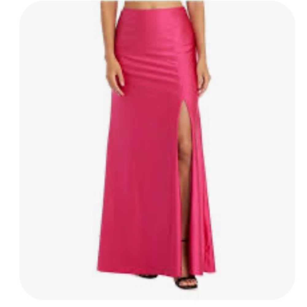 Morgan & Co. Vibrant Satin Pink Maxi Skirt with Thigh Slit. Size 5